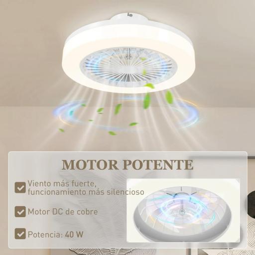 Ventilador de Techo con Luz LED Regulable Motor DC Silencioso Control Remoto y Temporizador 2/4 Horas Ø46x16 cm Blanco [7]