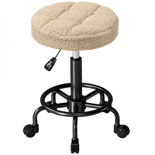 Taburete Giratorio Redondo Taburete con Ruedas Altura Regulable 50-66 cm Asiento Tapizado en Tejido de Borreguito Marrón [9]