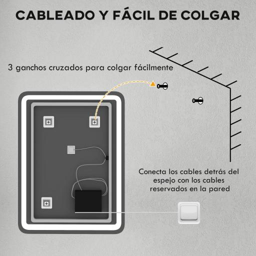 Espejo de Baño con Luces LED 60x80 cm Espejo de Pared Antivaho con 3 Temperaturas de Color Regulable Función de Memoria [2]