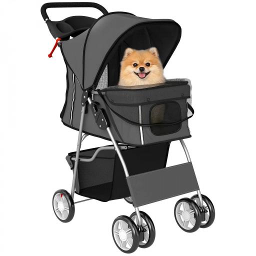 Carrito para Perros Pequeños con Cesta de Almacenaje Portavasos Ruedas y Cojín Lavable 77x44x102 cm Gris Oscuro [9]