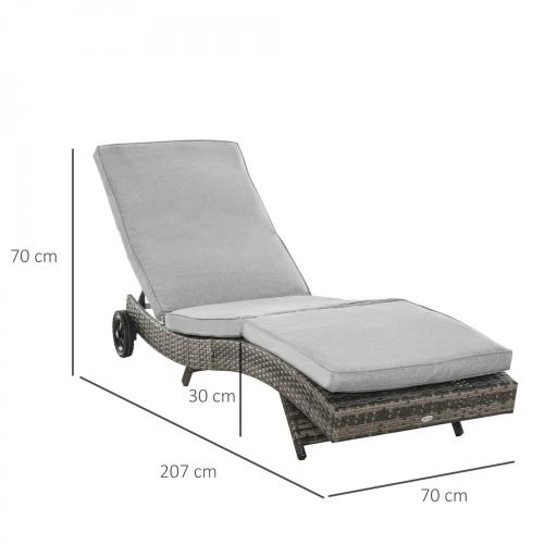 Tumbona de Jardín en Forma de S con 2 Ruedas Respaldo Ajustable en 5 Posiciones y Cojín Extraíble 207x70x70 cm Gris [1]