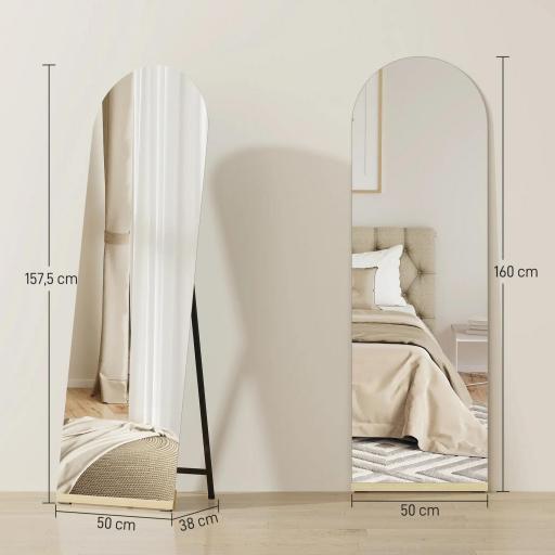 Espejo de Cuerpo Entero Curvado 160x50 cm sin Marco Base de Madera Espejo de Pie o Apoyado en la Pared Transparente [1]