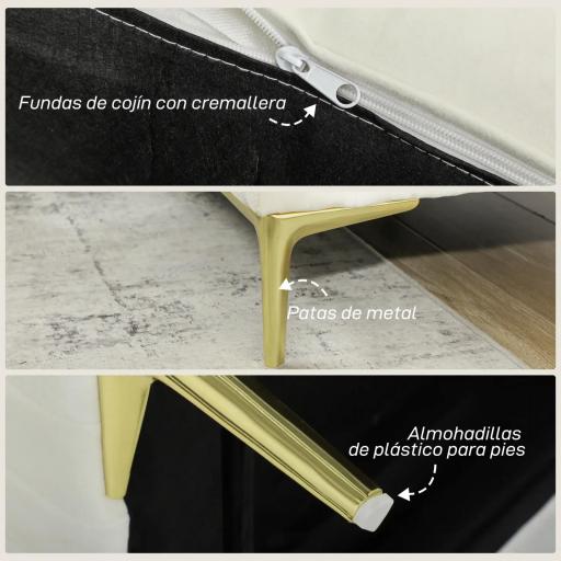 Butaca de Salón Tapizada en Terciopelo Acolchado Grueso Asiento Ancho Reposabrazos Almohadilla 81x77x81 cm Crema [4]