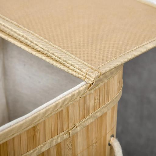 Cesto de Ropa Sucia 90 L de Bambú con 2 Compartimentos Asas Bolsa Interior Extraíble 54,2x35,2x59,5 cm Natural [7]