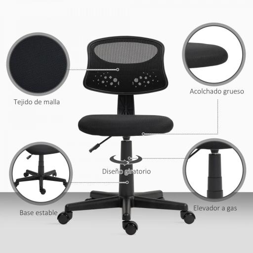 Silla de Oficina sin Brazos Silla de Escritorio Giratoria con Respaldo de Malla Transpirable Altura Ajustable Negro [2]
