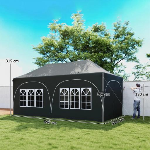 Carpa Plegable 6x3 m Pop-up con 6 Laterales Desmontables Altura Ajustable y Bolsa de Transporte Gris Oscuro [5]