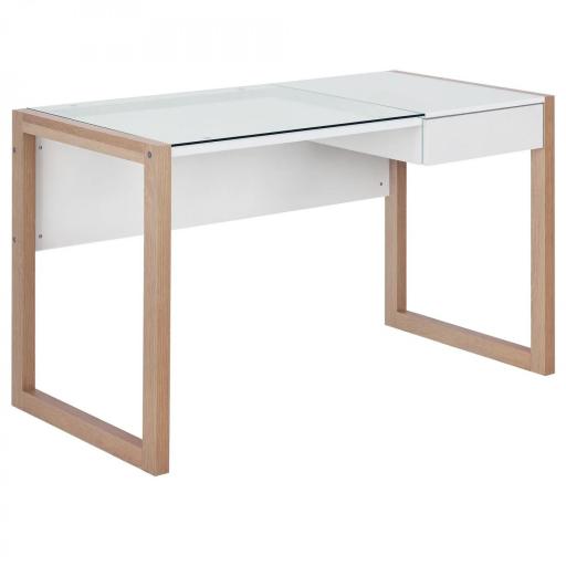 Mesa de Ordenador Mesa de Escritorio Diseño Moderno con Tablero de Vidrio Templado Cajón Combinación de Estilos para Oficina Estudio 120x60x75 cm Blanco [9]