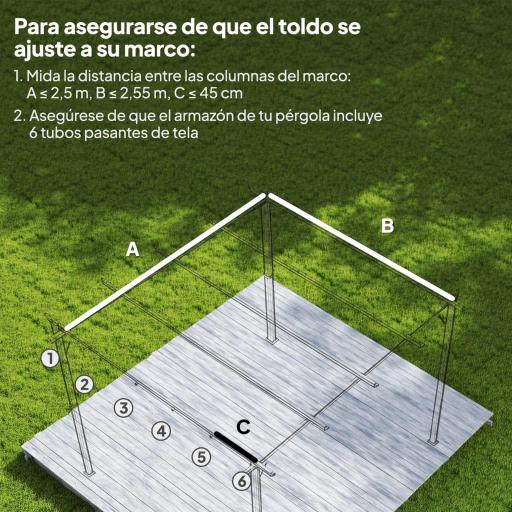 Cubierta para Techo Retráctil de 2,5x2,55m para Pérgola 3x3 Tela de Repuesto con 10 Orificios de Drenaje Crema [5]