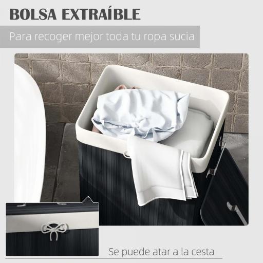 Cesto para la Ropa Sucia Plegable con Tapa Cubo para la Colada Rectangular con Asas 40x30x60 cm Negro [6]