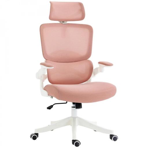 Silla de Malla Giratoria Silla de Escritorio Basculante con Respaldo Alto Reposacabezas Reposabrazos 62x58x133 cm Rosa [8]