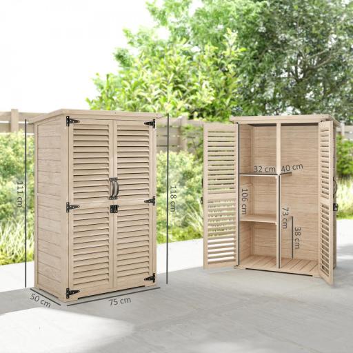 Caseta de Jardín de Madera 75x50x118 cm Armario para Almacenaje de Herramientas con 2 Estantes y 2 Puertas Natural [1]