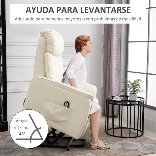 Sillón Levanta Personas Silla Reclinable Elevador con Reposapiés Mando a Distancia Reclinación 145° 80x94x104 cm Crema [4]