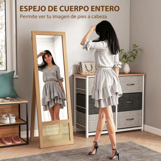 Espejo de Cuerpo Entero 160x50 cm con Marco de Madera y Soporte para Salón Dormitorio Natural [2]