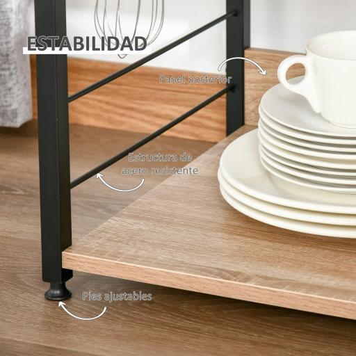 Estantería de Cocina de 4 Niveles con Ganchos Estantería para Microondas 60x40x125 cm Madera Natural [6]