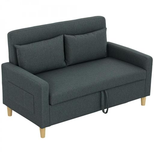 Sofá de 2 Plazas Tapizado en Lino Sintético con Espacio de Almacenaje 2 Almohadas y Patas de Madera 135x71x84 cm Gris [10]