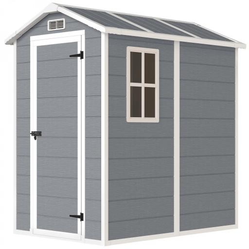 Cobertizo de Jardín Exterior 2,1 m² 131x186x198 cm Caseta de Jardín con Suelo Ventana y Puerta con Cerradura Gris [10]