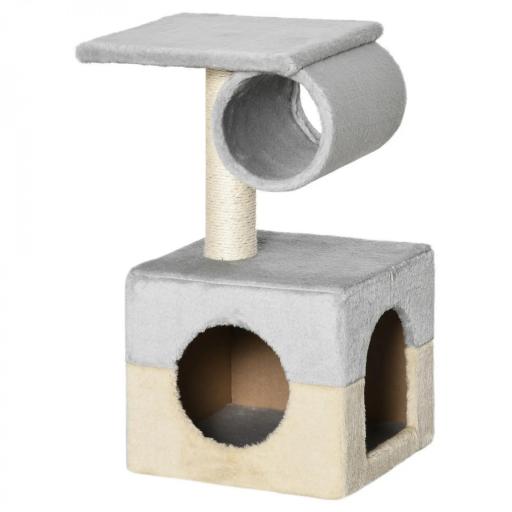 Rascador Árbol para Gatos 31x31x58 cm con Poste Central Casa Cama de Felpa Suave para Arañar Dormir y Jugar Gris y Beige [7]