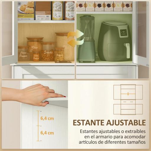 Mueble Auxiliar de Cocina con 2 Puertas de Acrílico Cajón Grande Estantes Ajustables 76x40x182,5 cm Crema [7]