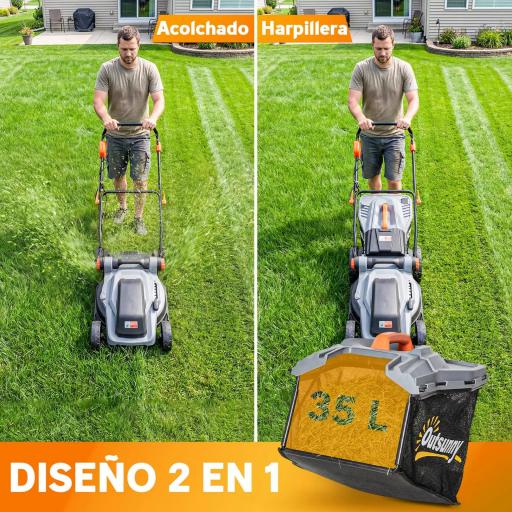 Cortacésped a Batería Inalámbrico 18V con 2 Baterías de 4Ah Ancho de Corte de 34 cm y Función de Mulching Motor 700 W [4]