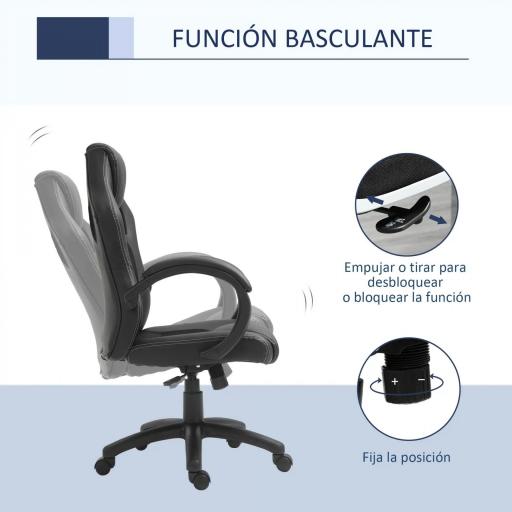 Silla de Oficina Silla Estudio con Función Basculante Altura Ajustable y Respaldo Alto Tapizado en Cuero PU y Malla Transpirable 71x61x108-118 cm Negro [4]