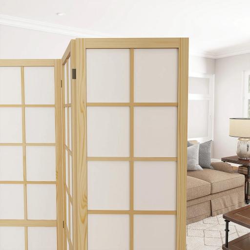 Biombo de 4 Paneles Plegable con Marco de Madera 160x170 cm para Dormitorio Oficina Salón Natural [4]