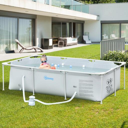 Piscina Desmontable Tubular 252x152x65 cm 2163L con Depuradora de Cartucho 1200L/H Piscina Rectangular de Exterior para Adultos y Niños Gris