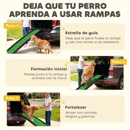 Rampa para Perros con Césped Artificial 155 cm Rampa para Perros para Coche Plegable con Asa Ángulo Ajustable Verde [2]