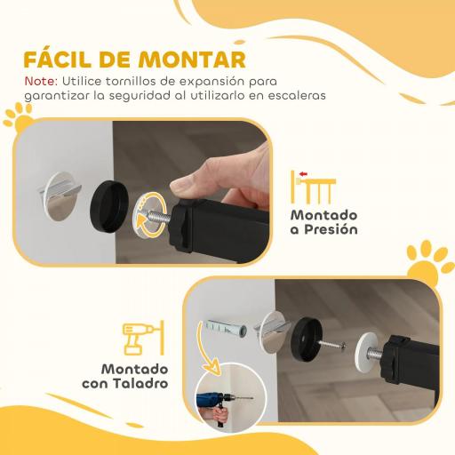 Barrera de Seguridad para Perros 74-94 cm con Extensión Montaje a Presión y Doble Bloqueo Negro [4]
