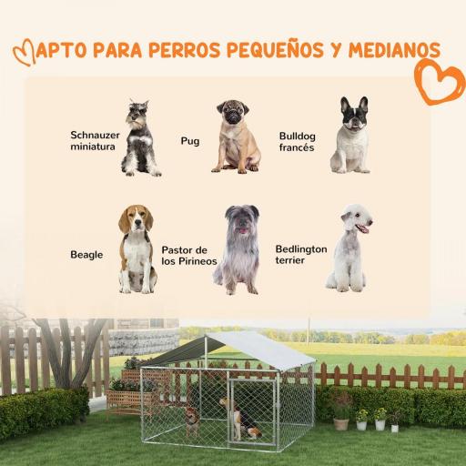Jaula de Exterior para Perros Medianos con Cerradura Marco de Acero Toldo Impermeable y Anti-UV 200x200x150 cm Plata [2]