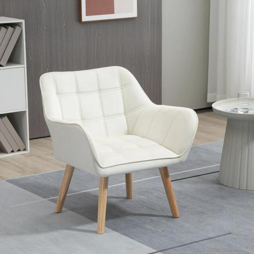 Butaca de Salón Moderna Tapizado en Terciopelo con Asiento Ancho Patas de Madera Sillón Relax para Sala de Estar Crema