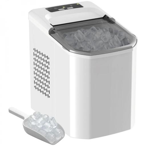 Máquina de Hielo Autolimpiable 12 kg/24H 9 Cubitos Listos en 7 Minutos 2 Tamaños de Hielo 1,5L Depósito Blanco [8]