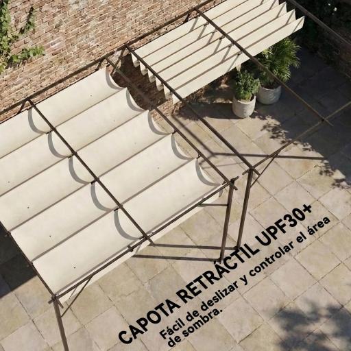 Pérgola de Pared de Jardín 3x3 m con Techo Retráctil Protección UPF30+ Drenaje Cenador de Jardín para Exterior Crema [6]