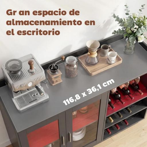 Mueble de Bar con Luces LED RGB y Botellero para 12 Botellas Armario Buffet para Vinos para Comedor Salón Negro [3]