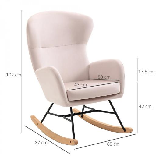 Silla Mecedora Tapizada en Terciopelo Sillón Balancín Relax con Asiento Acolchado y Reposabrazos 65x87x102cm Rosa [1]