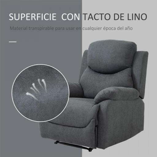 Sillón Reclinable Manualmente 150 Grados con Reposabrazos y Reposapiés Acolchado Grueso de Esponja Soporta hasta 150 kg 97x96x105,5 cm Gris [5]
