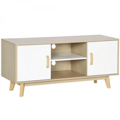 Mueble de TV para Televisores de hasta 55" Mueble con 2 Armarios y 2 Estantes 120x40x55 cm Natural y Blanco [9]