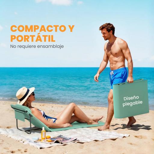 Conjunto de 2 Esterillas de Playa Plegable con Respaldo Ajustable Reposacabezas Acolchado 146x50x2 cm Verde [3]