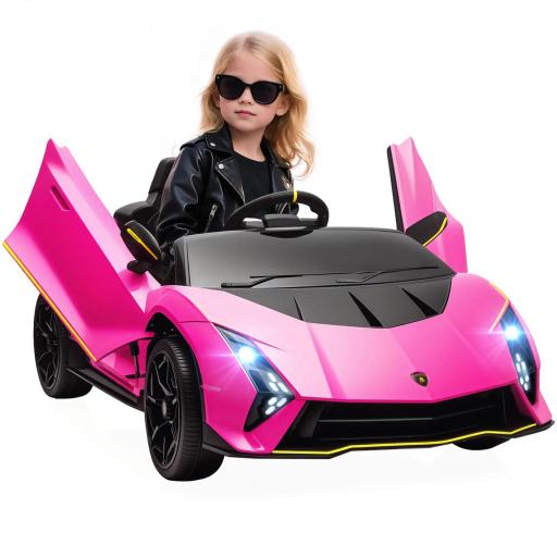 Coche Eléctrico para Niños Lamborghini Autentica con Batería 12V Mando a Distancia Faros Bocina Arranque Suave y Música MP3 Rosa [9]