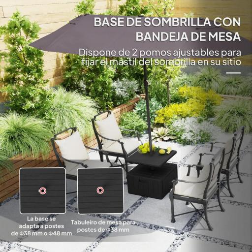 Base para Sombrilla Exterior 3 en 1 Mesa Auxiliar Ajustable Macetero Soporte de Parasol Rellenable Arena 80 kg Negro [2]