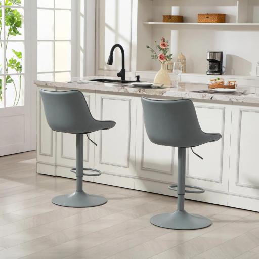 Juego de 2 Taburetes de Bar con Altura Ajustable Respaldo Asiento de Piel Sintética Marco de Acero y Reposapiés Gris [8]