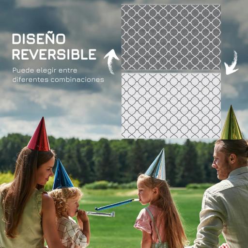 Alfombra Exterior Reversible 182x274 cm de Plástico Impermeable para Terraza Patio Camping Playa Gris y Blanco [8]