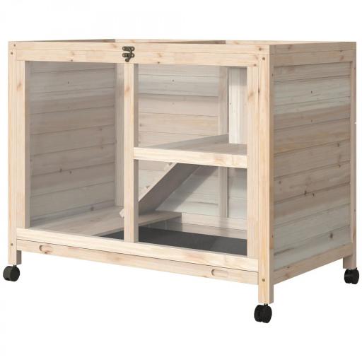 Conejera de Madera con Ruedas 91,5x53,3x73 cm Jaula para Conejos de 2 Niveles con Techo Abatible Natural [8]