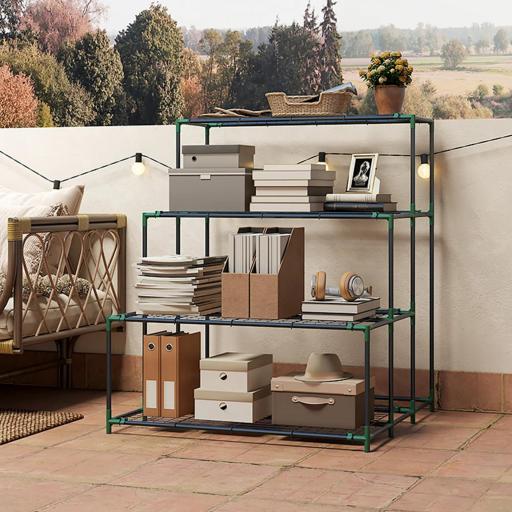 Soporte para Plantas de 4 Niveles con Diseño Escalera y Estructura Metálica Resistente para Interior y Exterior Verde [6]