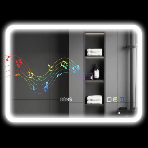 Espejo de Baño con Luz LED 70x50 cm con Bluetooth 3 Colores de Luz Reloj Digital Función Antivaho Función de Memoria [3]