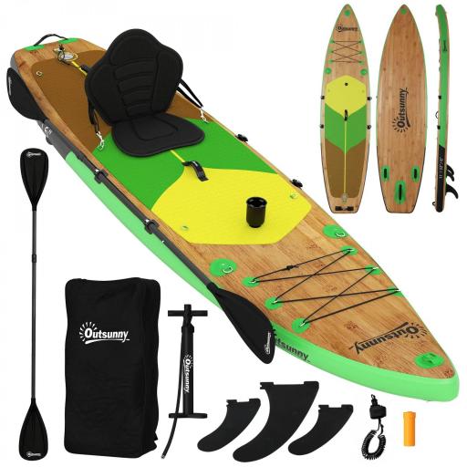 Tabla Paddle Surf Hinchable SUP Extra Largo de 335 cm con Asiento Remo Convertible Aletas Bomba y Mochila Carga 180 kg [9]