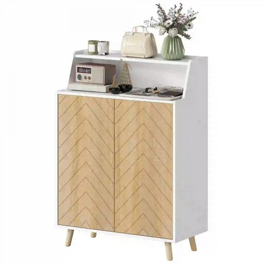 Zapatero Entrada Recibidor con 2 Puertas Estantes Ajustables y Compartimento Abierto 75x35x104 cm Blanco y Natural [9]