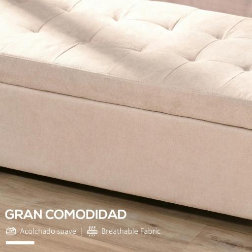 Banco de Almacenamiento Puff de Almacenaje Taburete Tapizado en Lino con Tapa Abatible para Entrada 125x49x41,5 cm Beige [5]