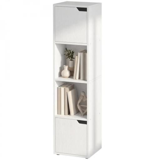 Estantería para Libros con 2 Puertas Librería Estrecha de 4 Niveles con 2 Estantes Abiertos 30x29x119 cm Blanco [9]