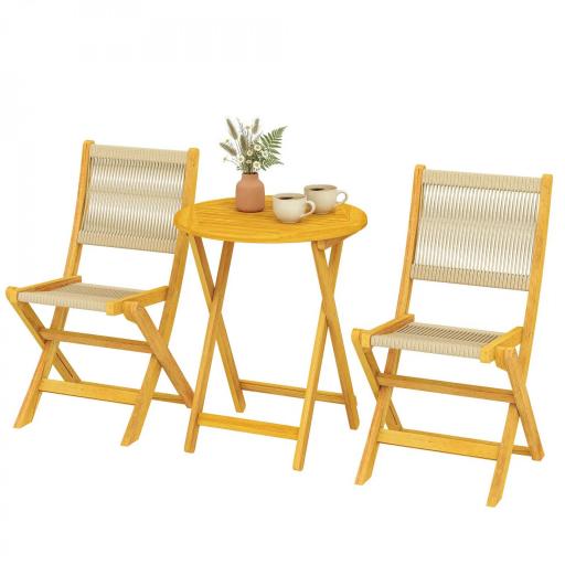 Conjunto de Jardín de 3 Piezas de Madera con 2 Sillas Plegables y Mesa Redonda para Patio Balcón Natural [8]