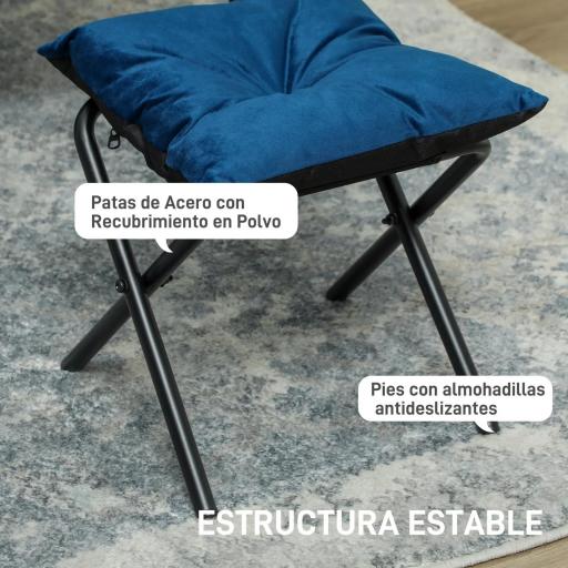 Sillón de Salón con Otomana Sillón de Relax con Bolsillos Laterales y Patas de Acero para Sala de Estar Dormitorio Azul [5]